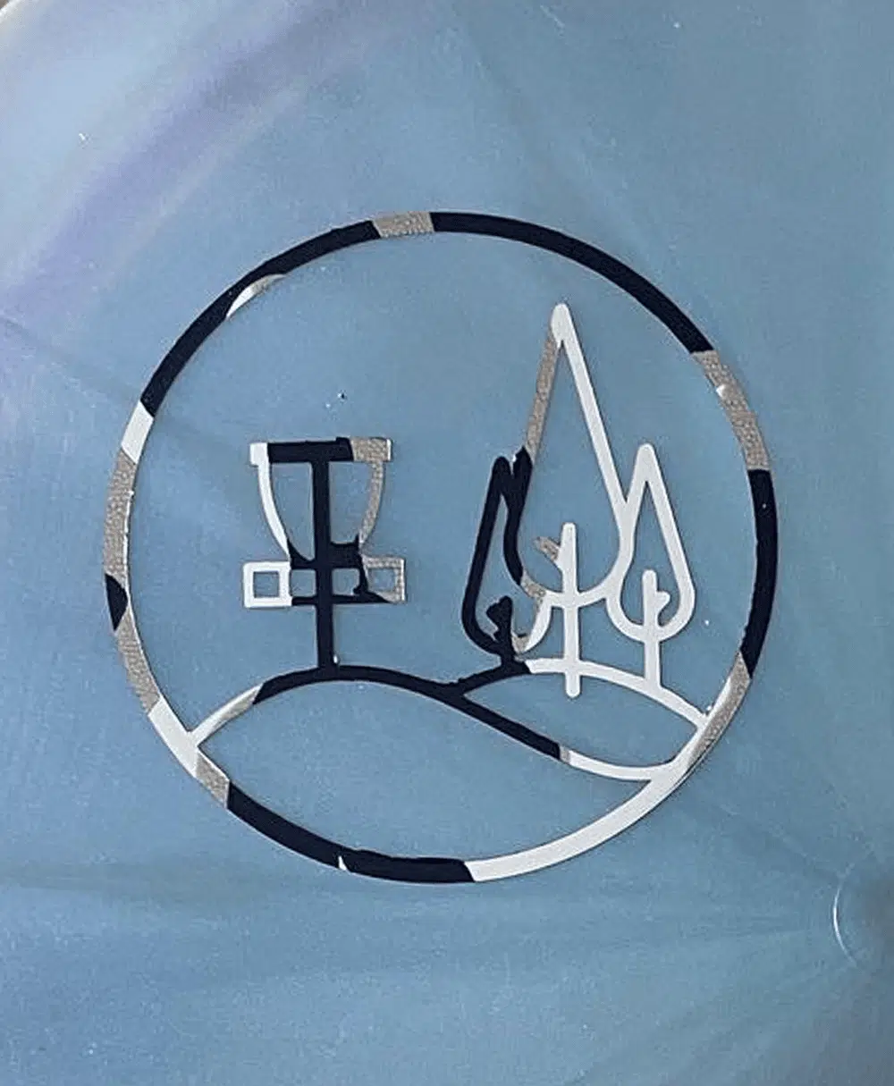 Silver Blue Camo Dentonia Park Disc Golf Course quarter stamp on a Meta Splice.