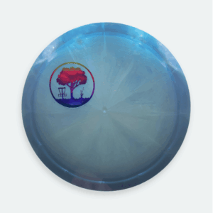 Discmania Meta Splice with rainbow Scarlett Woods Disc Golf Course quarter stamp.