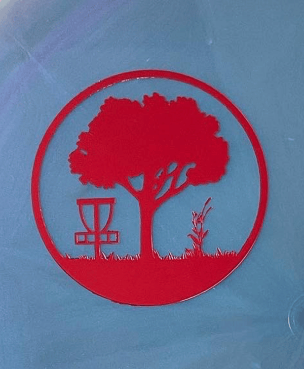 Red Scarlett Woods Disc Golf Course quarter stamp on a Meta Splice.
